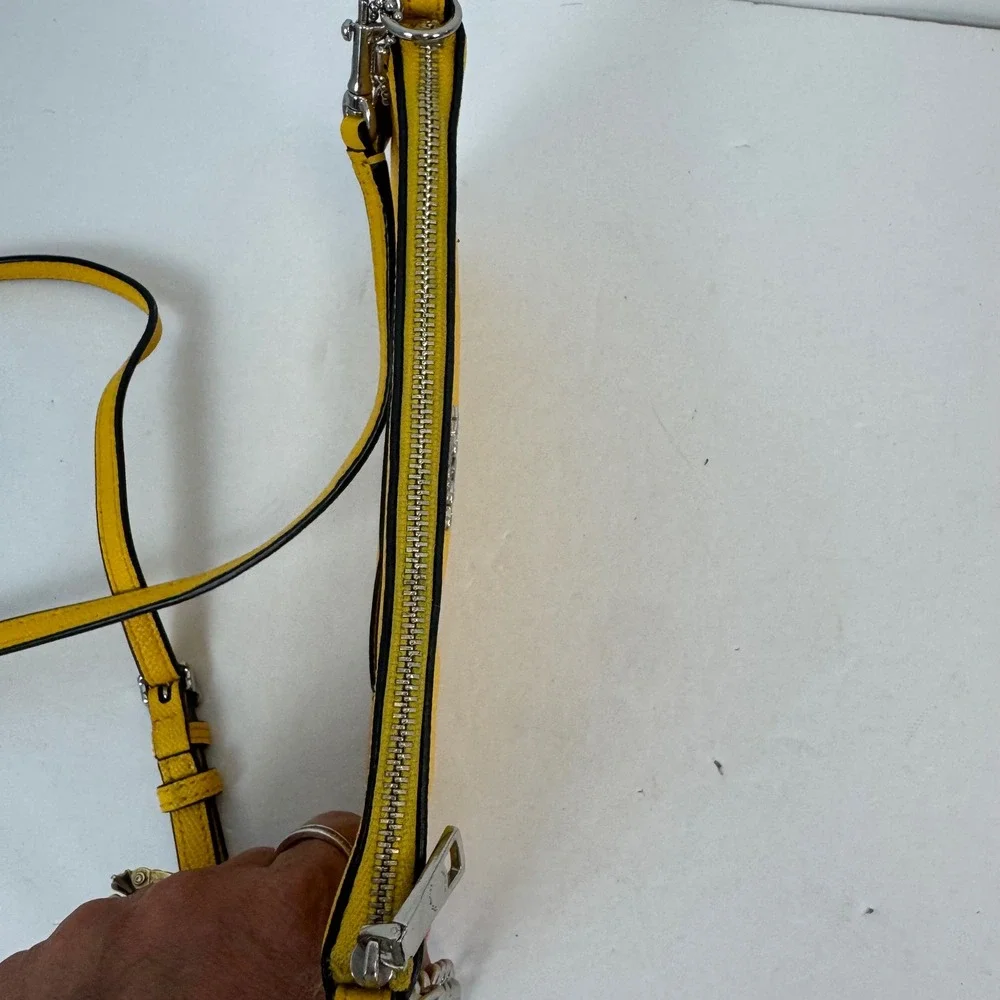 Coach Yellow Crossgrain Leather Crossbody Bag Silver Chain Detail Clutch